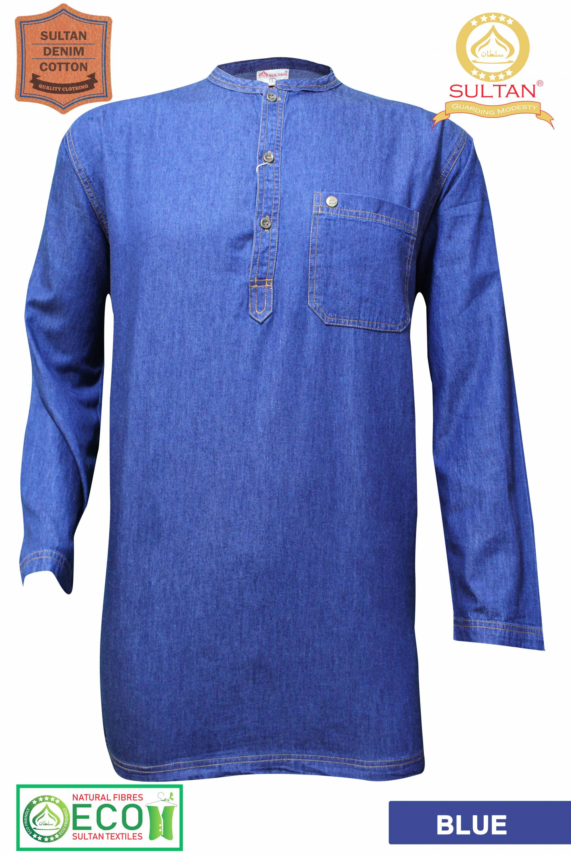 SULTAN DENIM KURTA COLLAR FULL SLEEVES 100 COTTON
