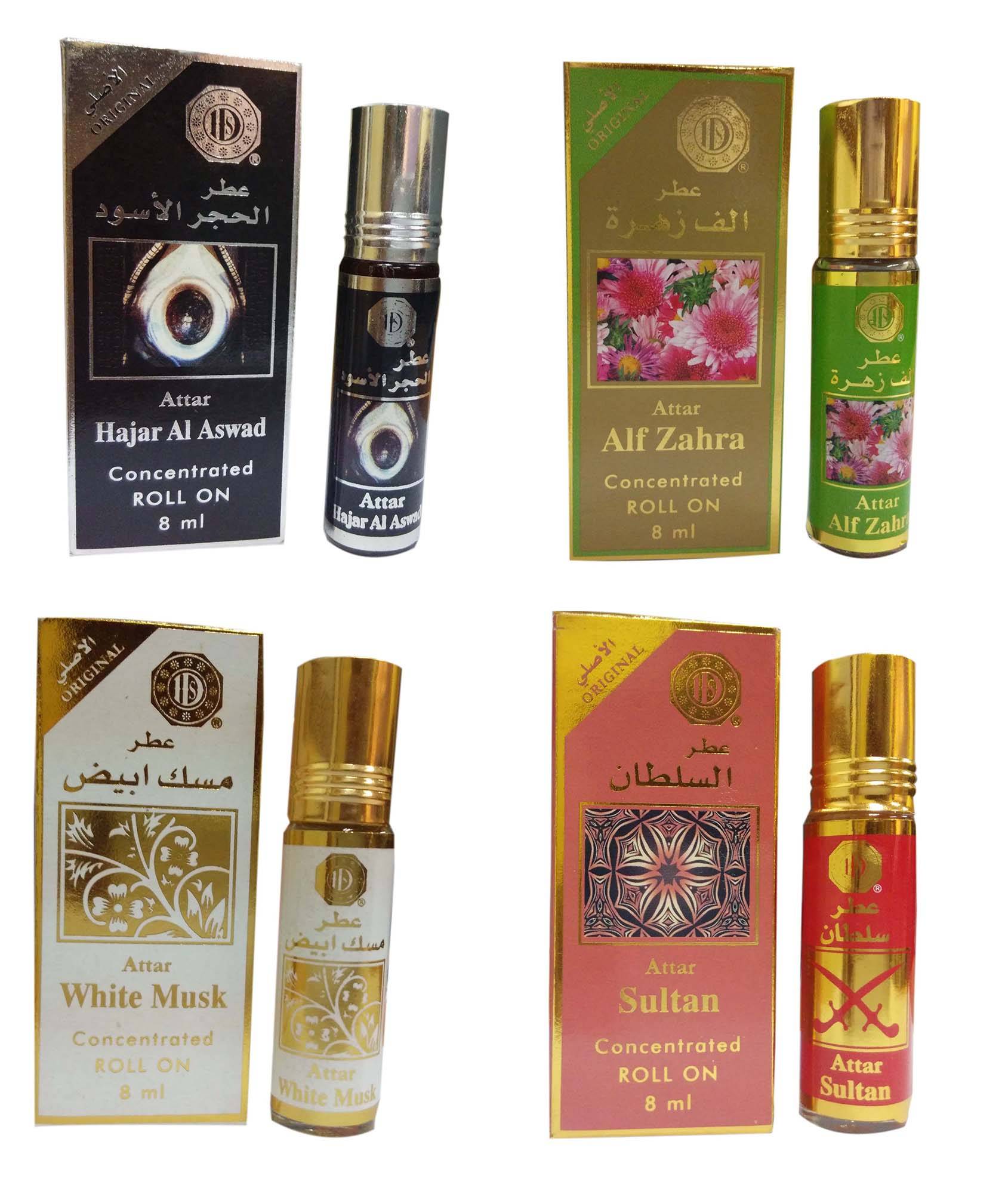 Attar Concentrated perfume oil 4 x 8ML Roll on Bottle ( Retail Box)